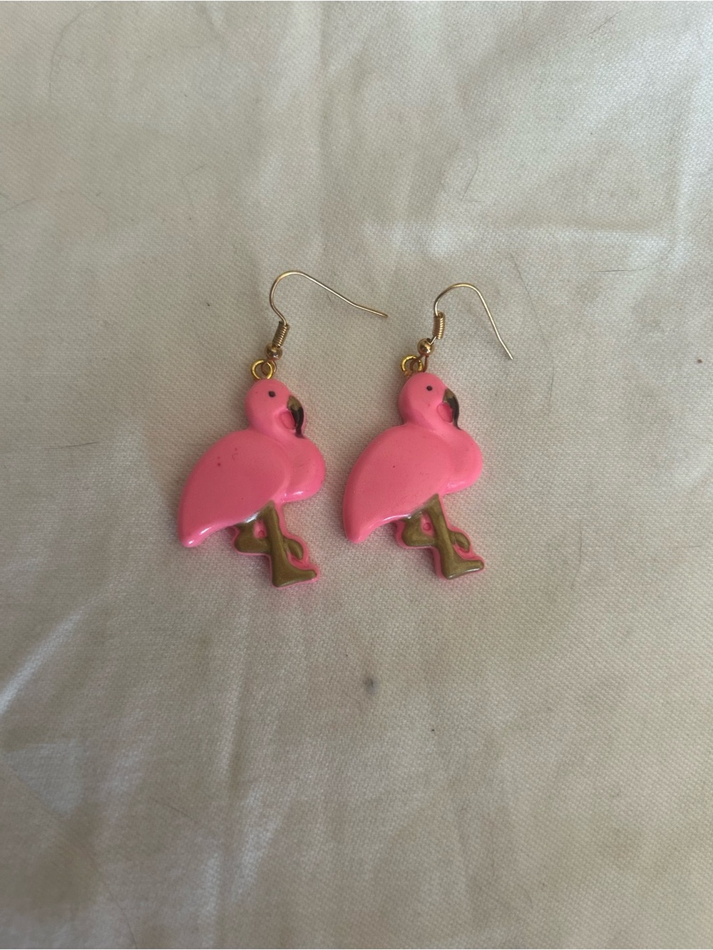 Pink Flamingo Dangle Earrings with Gold Accents